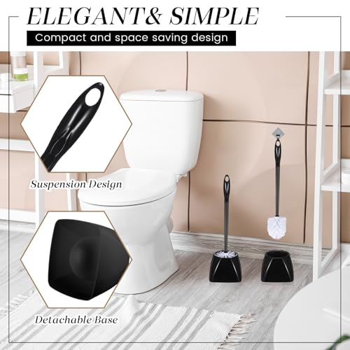 Image of FoldTier 15 Sets Toilet Holder and Brush Set 16.14 Inch Toilet Bowl Cleaner Brush with Caddy Bathroom Scrub Plastic Scrubber with Long Handle for Bathroom Cleaning, Easy to Assemble (Black)