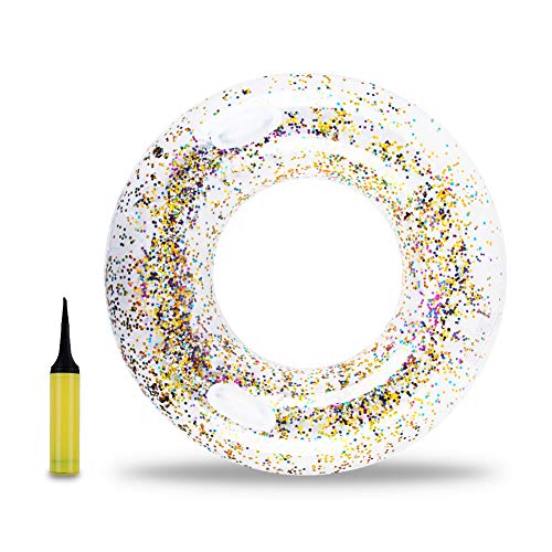 Gorse Transparent Inflatable Tube Swim Tube Glitter Swim Ring Raft Durable Round Summer Pool Float Inflatable Swim Inner Tube for Adults Summer Swim Pool Thicken (Transparent) (110CM - Swim Ring)