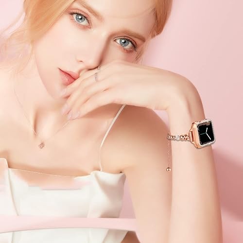 Miniatura 9 de Dilando Correa plateada brillante compatible con Apple Watch de 1.496 in, 1.575 in, 1.614 in, 1.654 in, 1.732 in y 1.772 in, correa elegante de