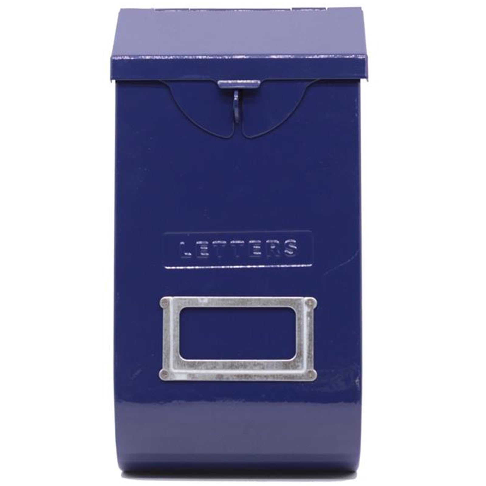 Boîte aux lettres murale bleue en métal vintage avec serrure extérieure à clé