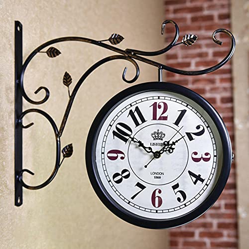 Horloge de Station Rétro Extérieure Horloge Murale Double Face Vintage