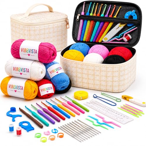 Image of Crochet Kit for Beginners Adults, Crochet Kits Include Yarn, 59Pcs Crochet Starter Kit for Beginners Kids, Ergonomic Crochet Hooks Travel Knitting Crochet Supplies (white 59 Pcs Crochet Kit)