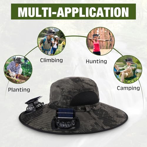 Image of Syhood 2 Set Solar Fan Hats with Neck Gaiters and Arm Sleeves, Wide Brim Fishing Hats for Men Women Outdoor Camping Gardening