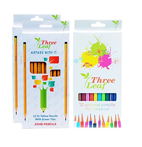 24-Pack Wood-Cased Pencils, 2 HB, Yellow, Eraser Tip, Super-Bonded Black Lead - 12-Pack Colored Pencils (24-Pencils, 12-Colored Pencils)