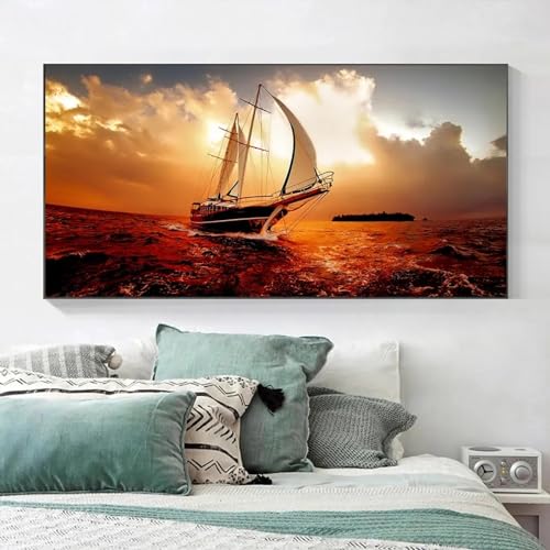 Peinture murale bateau et mer, impression sur toile panoramique 50x100 - 3