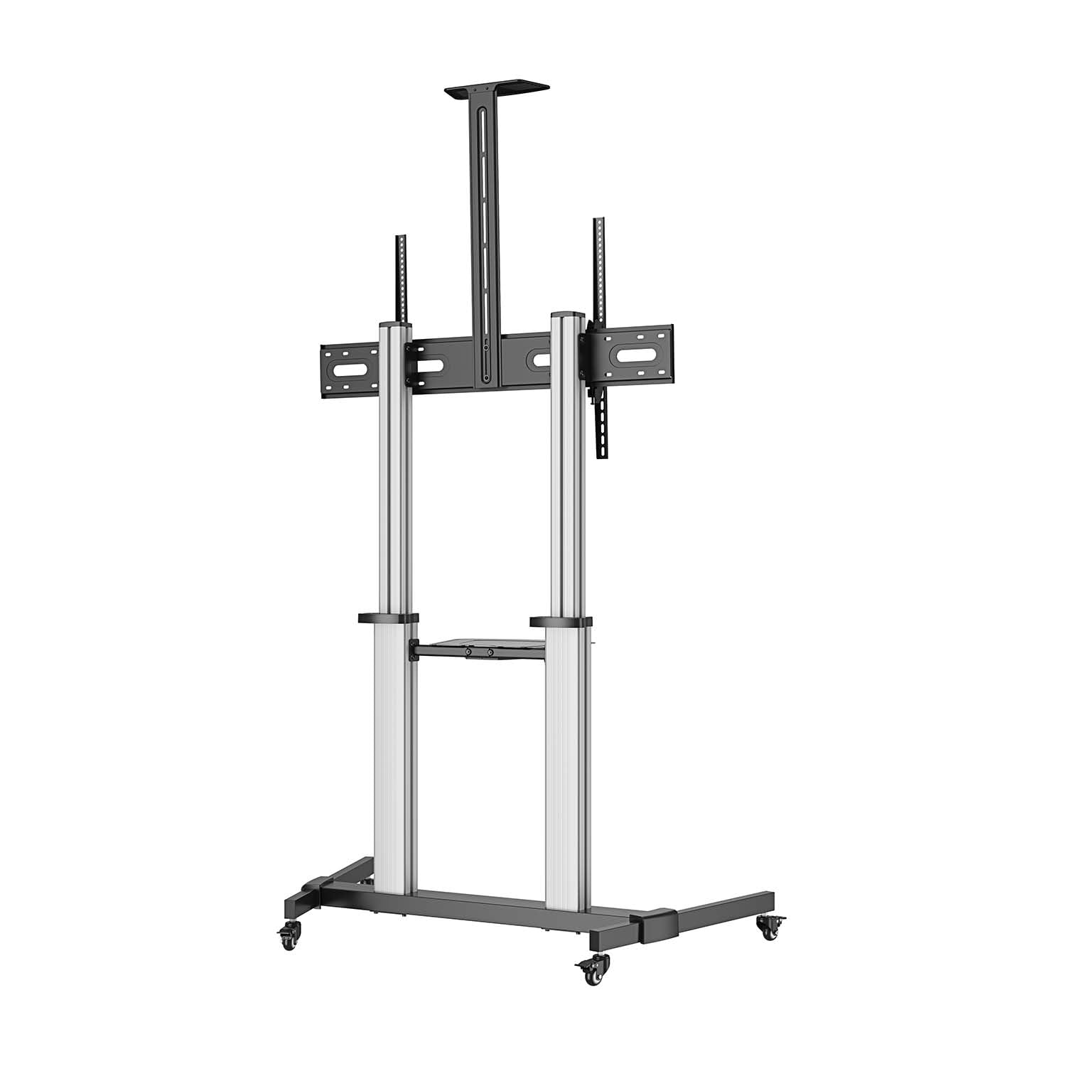 AISENS Soporte de Suelo Pro con Ruedas Bandeja DVD/Cámara para Monitor/TV 100Kg 60-100 Negro/Plata