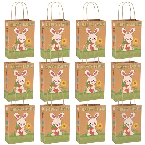 Fun Express Brown Paper Happy Easter Bunny Gift Bags (Pack of 12) Easter Party Supplies