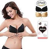 BoHong Strapless Self Adhesive Silicone Reusable Invisible Push-up Wing-Shaped Bras 2 PACK D cup