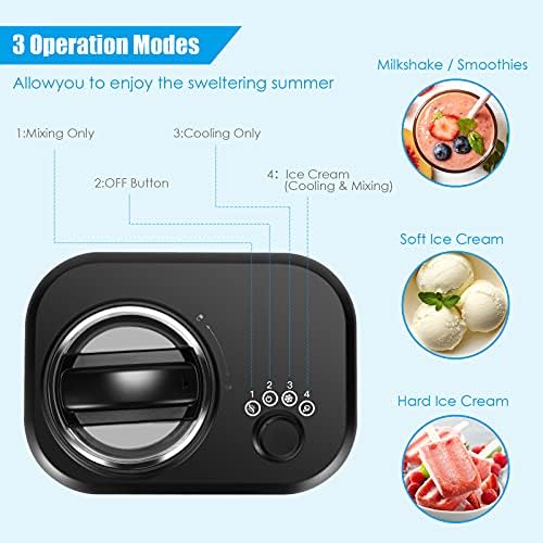 TANGZON 3 in 1 Ice Cream Maker, 1L Homemade Ice Cream Machine with Detachable Mixing Paddle for Making Ice Cream, Sorbet and Frozen Yoghurt, Home Office (Black)