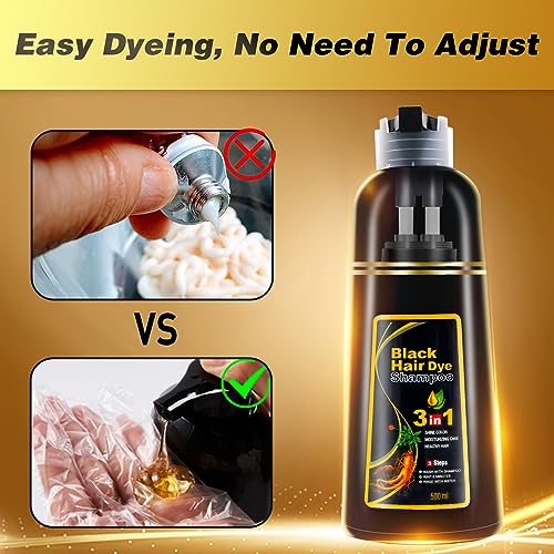 Fondiia Hair Dye Shampoo, 3 In 1 Instant Hair Color Shampoo For Gary Hair Herbal Coloring Shampoo For Women & Men (Black, 16.9 Fl Oz #TOP2