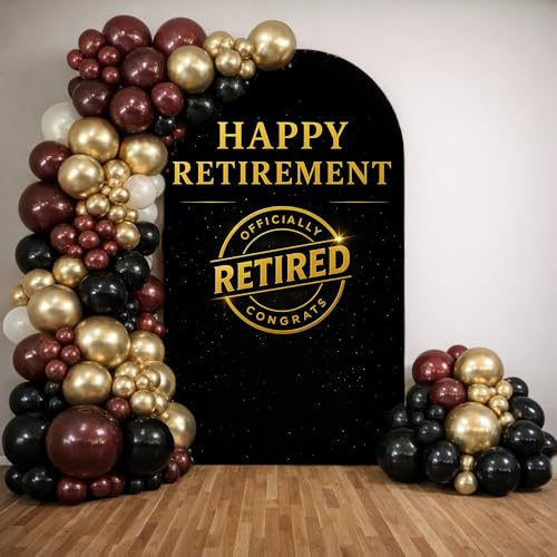 Arch Backdrop Cover Happy Retirement Party Spandex Stretchy Arch Fabric Covers for Retirement Fiesta Gold Black Retired Banquets Decorations Props (4x7.2ft,31)