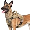 rabbitgoo Dog Harness for Large Dogs No Pull, Tactical Service Pet Vest with Molle and Control Handle, Adjustable and Reflective Military Harness for Easy Walking and Training, Brown, L