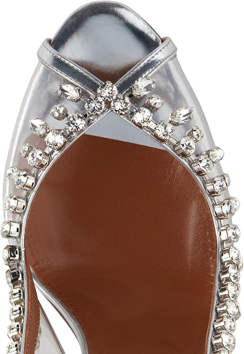 Women's Sparkly Rhinestone Clear Heels Fish Mouth Slingback Gorgeous Chain Backless Peep Toe Heel Sandals Pointed Elegant 5