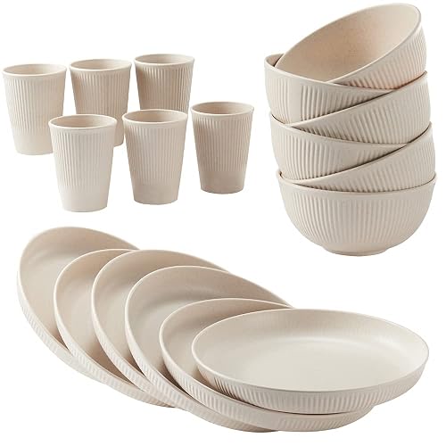 HXYPN 18-Piece Wheat Straw Dinnerware Set