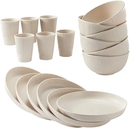 18pcs Wheat Straw Dinnerware Sets HXYPN Unbreakable Reusable...