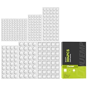 ONUEMP Clear Rubber Feet Bumpers Pads, 304 Pieces Adhesive Transparent Bumper Buffer Pads, 6 Sizes, 3 Shapes - Round, Hemispherical, Square Noise-Dampening Bumpers for Door, Drawers, Glass Non Slip
