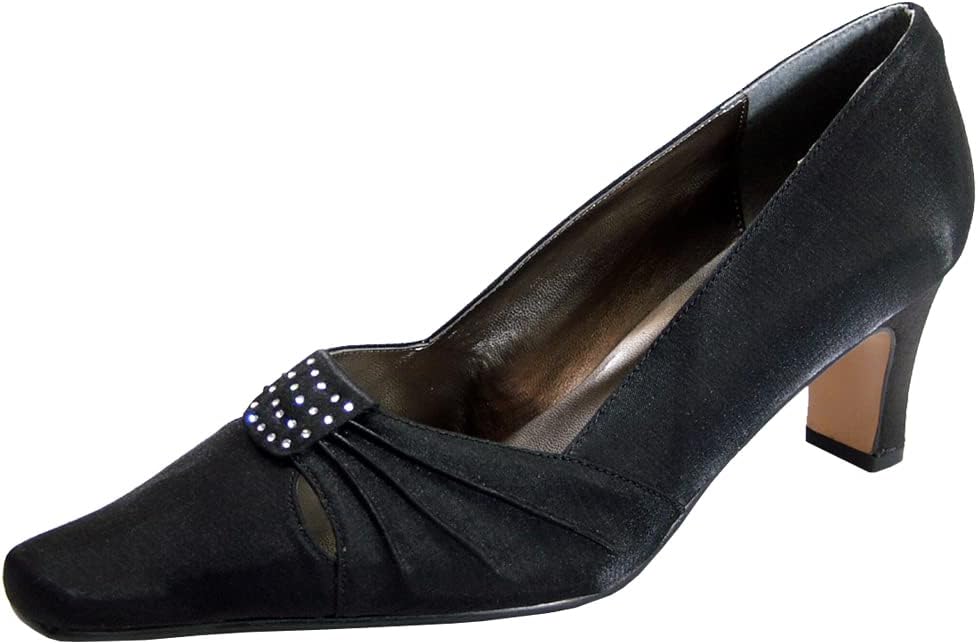 Floral Reina (DP663) Women's Wide Width Satin Dress Shoes Black 9.5