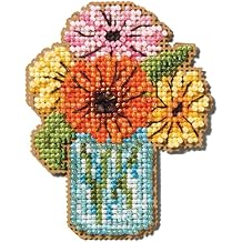 Mill Hill Mason Jar Bouquet Beaded Counted Cross Stitch Ornament Kit 2025 Spring Bouquet MH182511, 2.5 inches x 3.25 inches, Multi