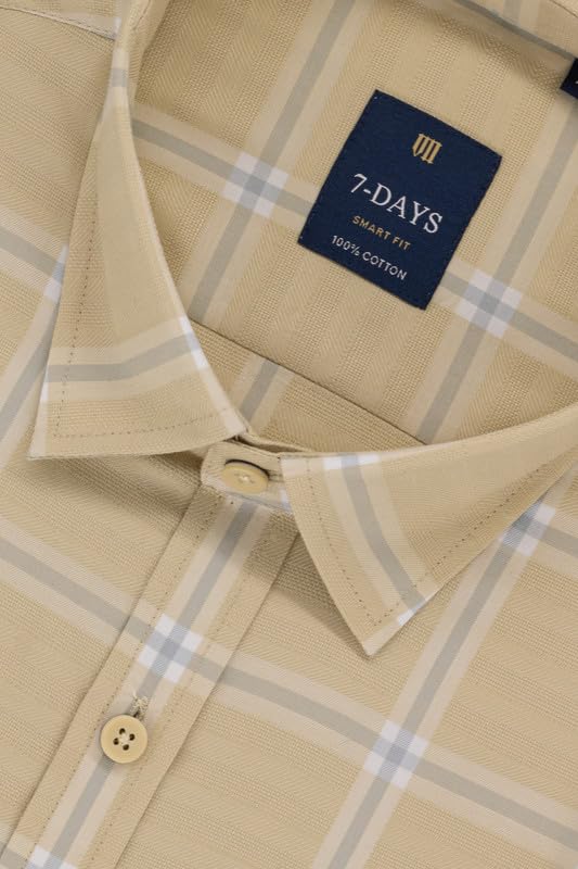 Image of 7-DAYS Men's Premium Check Shirt - 100% Cotton, Tailored Fit (Between Slim & Regular), Full Sleeve, with Pocket - Smart Office & Casual Look