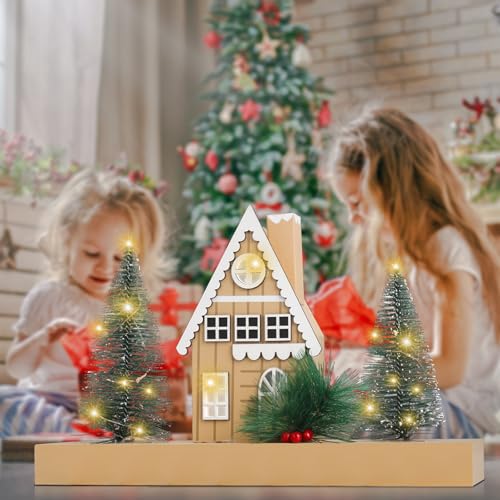 Pkdpr CHRISTMAS COTTAGES-1 Village W Led Lights,Miniature House Kit,Christmas Decorations Indoor Collectible Buildings And Accessories,Christmas Table Decorations Christmas Cottage 12.6X3.15X7.87 In thumb #5
