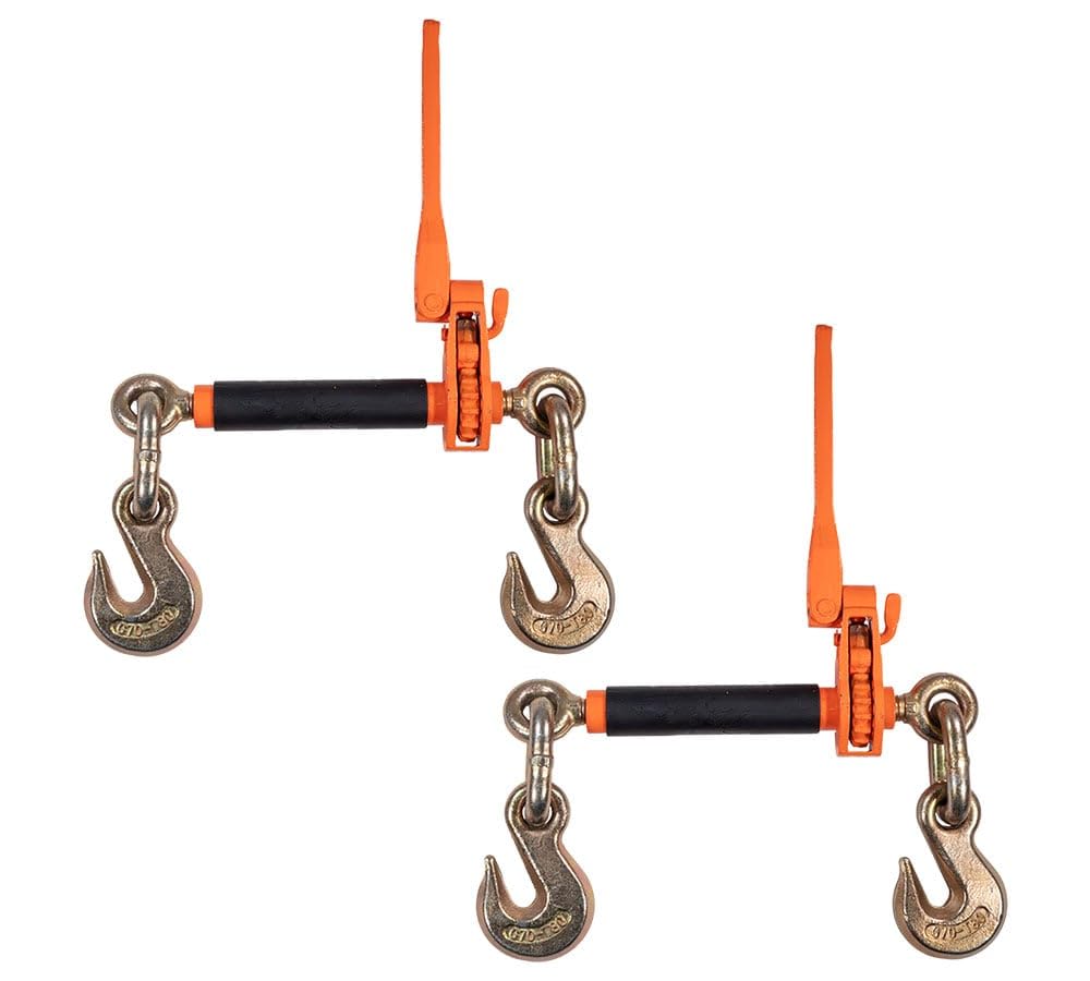 2 Pack 1/2" - 5/8" Hi-Viz Orange Quick Folding Handle Ratchet Load Binder with Grab Hook 18,100 lbs WLL | Tie Down Hauling Chain Binders for Flatbed Truck Trailer