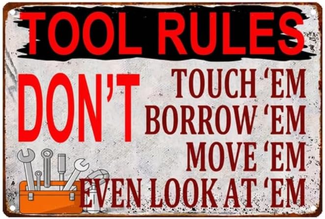 Funny Metal Sign Tool Rules Wall Decor 8x12 Inch