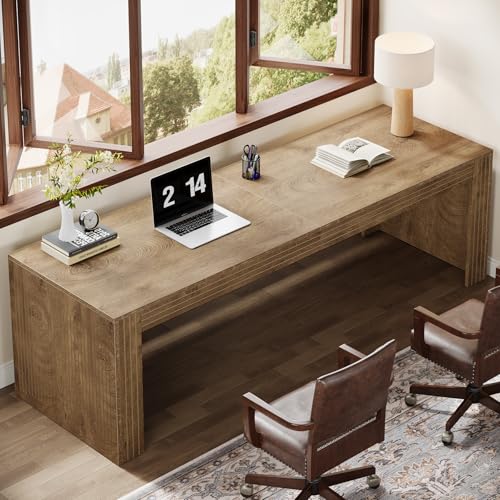 Image of Tribesigns 79-Inch Extra Long Desk, Two Person Double Desk for Home Office, Wooden Long Computer Desk Writing Table for Office, Natural Oak