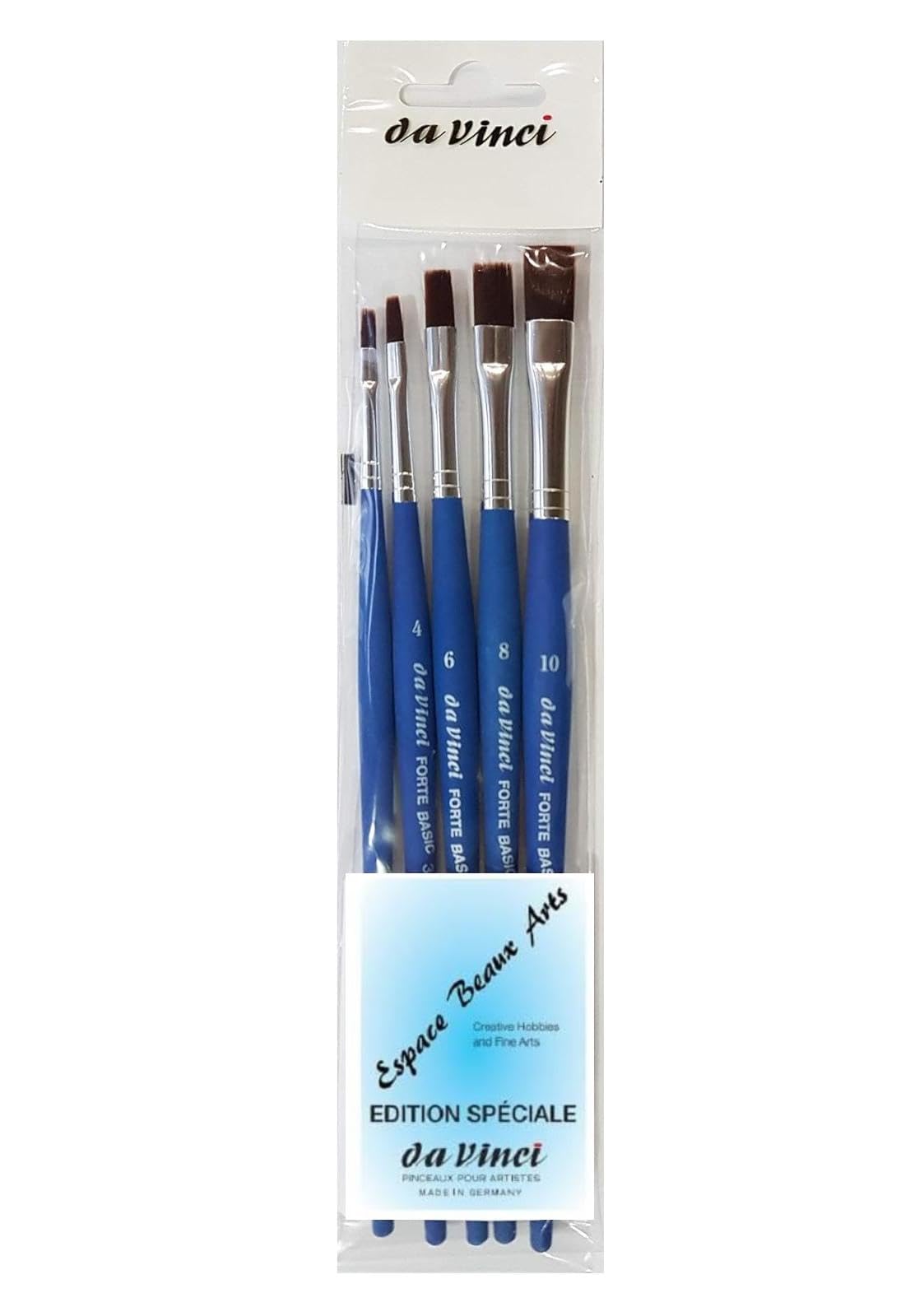 da Vinci Série 394 Brosse Plate, Fibre synthétique, Bleu Mat, Set 5 pcs,NO. 2, 4, 6, 8,10