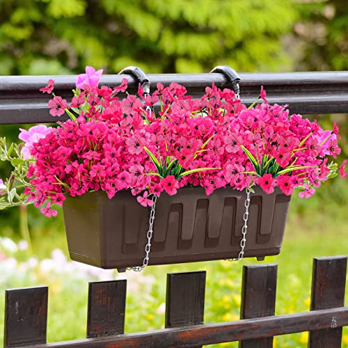 24 Bundles Silk Artificial Flowers Outdoor Uv Resistant False Flowers No Fade Cemetery Flowers Floral Hanging Bouquet Outdoor Artificial Plants For Indoor Outside Home Porch Box Decor (Rose Red) #TOP2