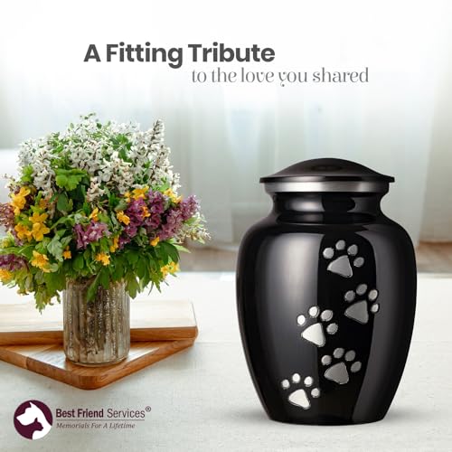 Best Friend Services Pet Urn - Ottillie Paws Legacy Memorial Pet Cremation Urns for Dogs and Cats Ashes Hand Carved Brass Memory Keepsake Urn (Ebony, Vertical, Pewter Paws, Small) - Thumbnail 6