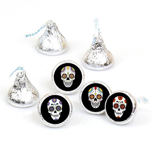 Big Dot of Happiness Day of the Dead - Halloween Sugar Skull Party Round Candy Sticker Favors - Labels Fit Chocolate Candy (1 Sheet of 108)