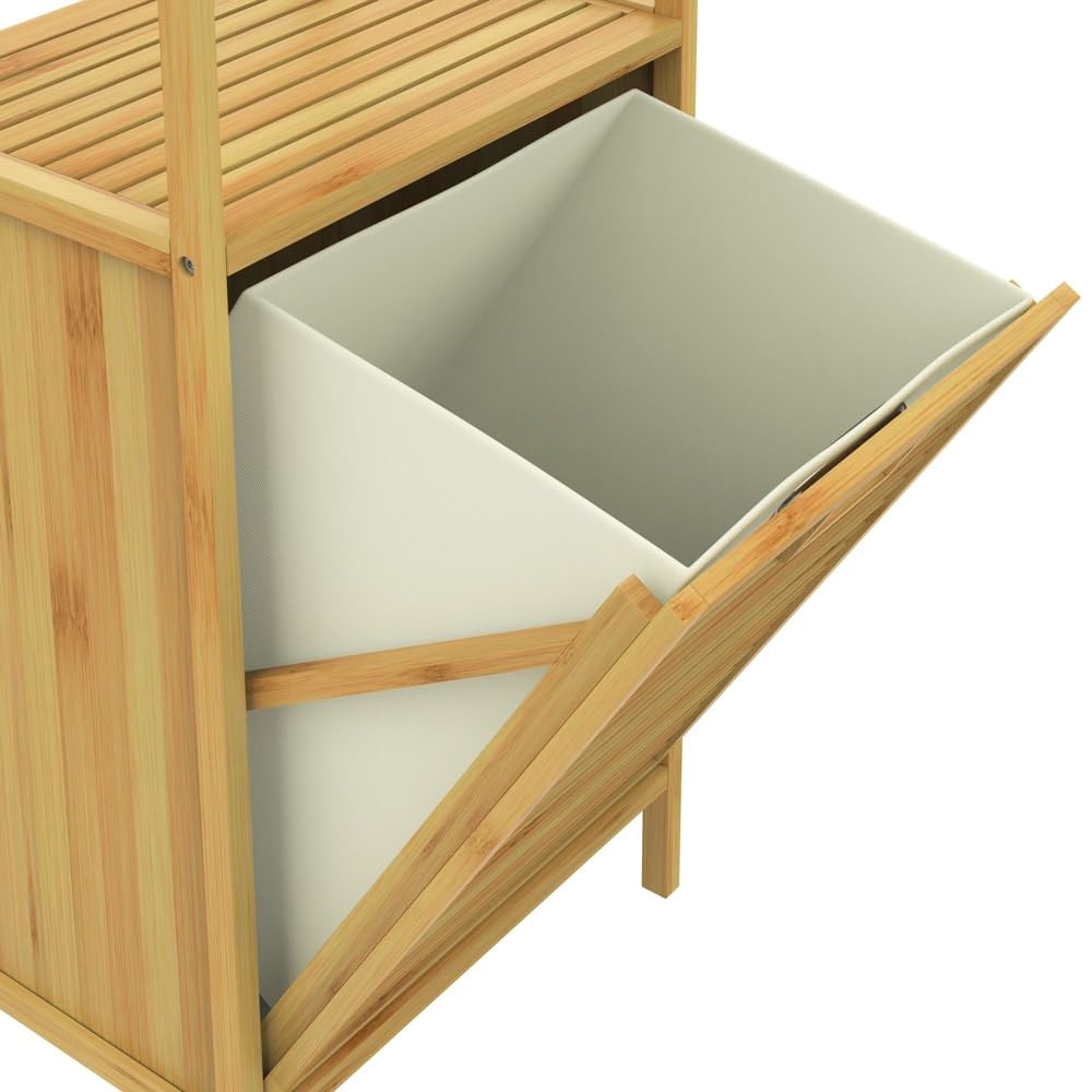 Casaria Mobile da Bagno con Cesta per Biancheria Rimovibile 36L95x40x30cm | Armadietto in Bambù, 2 Ripiani, Cesto Panni, Mobiletto, Portabiancheria, Robusta, Stabile