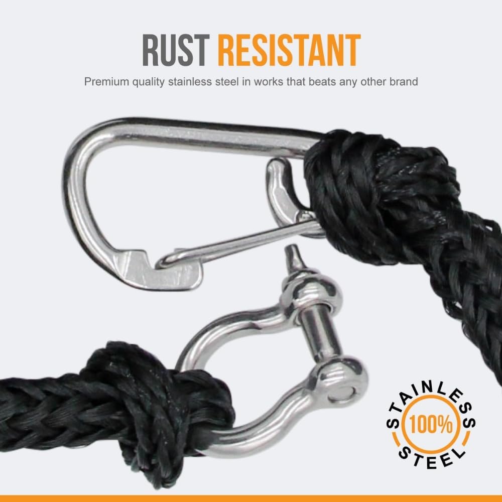 Anchor-Man Bungee-Schnur für Boote, Doppel-Clips, strapazierfähig, 316 Edelstahl, ideal für Boote PWC, eingebauter Snubber, Kajak, Wasserfahrzeuge, SeaDoo, Jetski, Ponton, Kanu (4,3 m - 15,2 m)