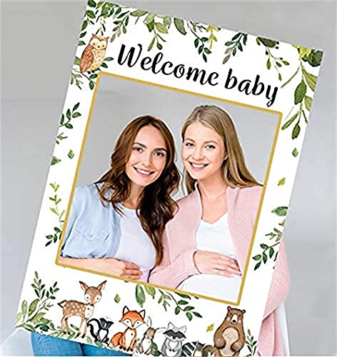 Ssailue Decor VGJ22 Woodland Baby Shower Decorations, Welcome Baby Photo Booth Frame Boy & Girl Gender Neutral Forest Animal Decor cover
