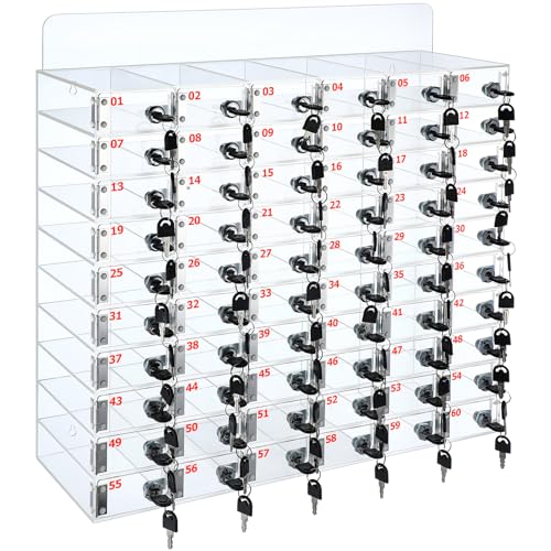 Threan Caja de almacenamiento transparente para teléfono celular, armario de almacenamiento para teléfono celular, montado en la pared, acrílico con cerraduras de puerta y llaves para oficina,