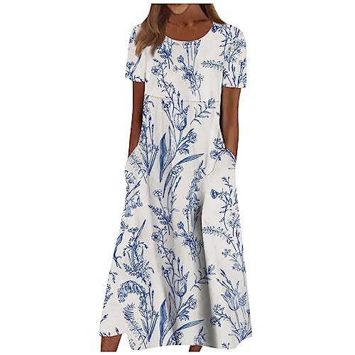 Women Summer Casual Dress Loose A-Line Floral T-Shirt Soft Graphi...