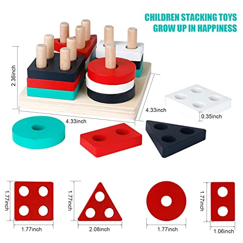 Dasigjid Montessori Toys For 1 2 3 Year Old, Shape Sorter Toys, Stacking Toys For Toddlers 1-3, Wooden Educational Learning Toys, Color Recognition Fine Motor Skills Toys, For Baby Boys Girls #TOP3