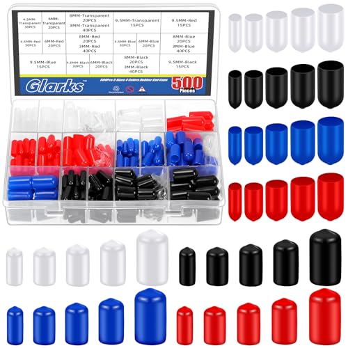 Tapas de vinilo de 3 a 9.5 mm Glarks con 500 fundas de goma protectoras redondas 2
