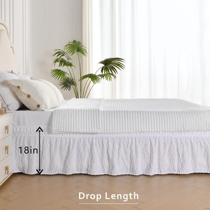MIYE-Wavy-Tufted-Bed-Skirt-Wrap-Around-Dust-Ruffle-with-Elastic-Belts-18-Inch-Drop-Easy-to-Put-On-Bedskirt-Machine-Washable–Wrinkle-ResistantWavyWhite-KingQueen-18-Drop MIYE Wavy Tufted Bed Skirt Wrap Around Dust Ruffle with Elastic Belts 18 Inch Drop Easy to Put On Bedskirt Machine Washable–Wrinkle ResistantWavyWhite KingQueen 18 Drop