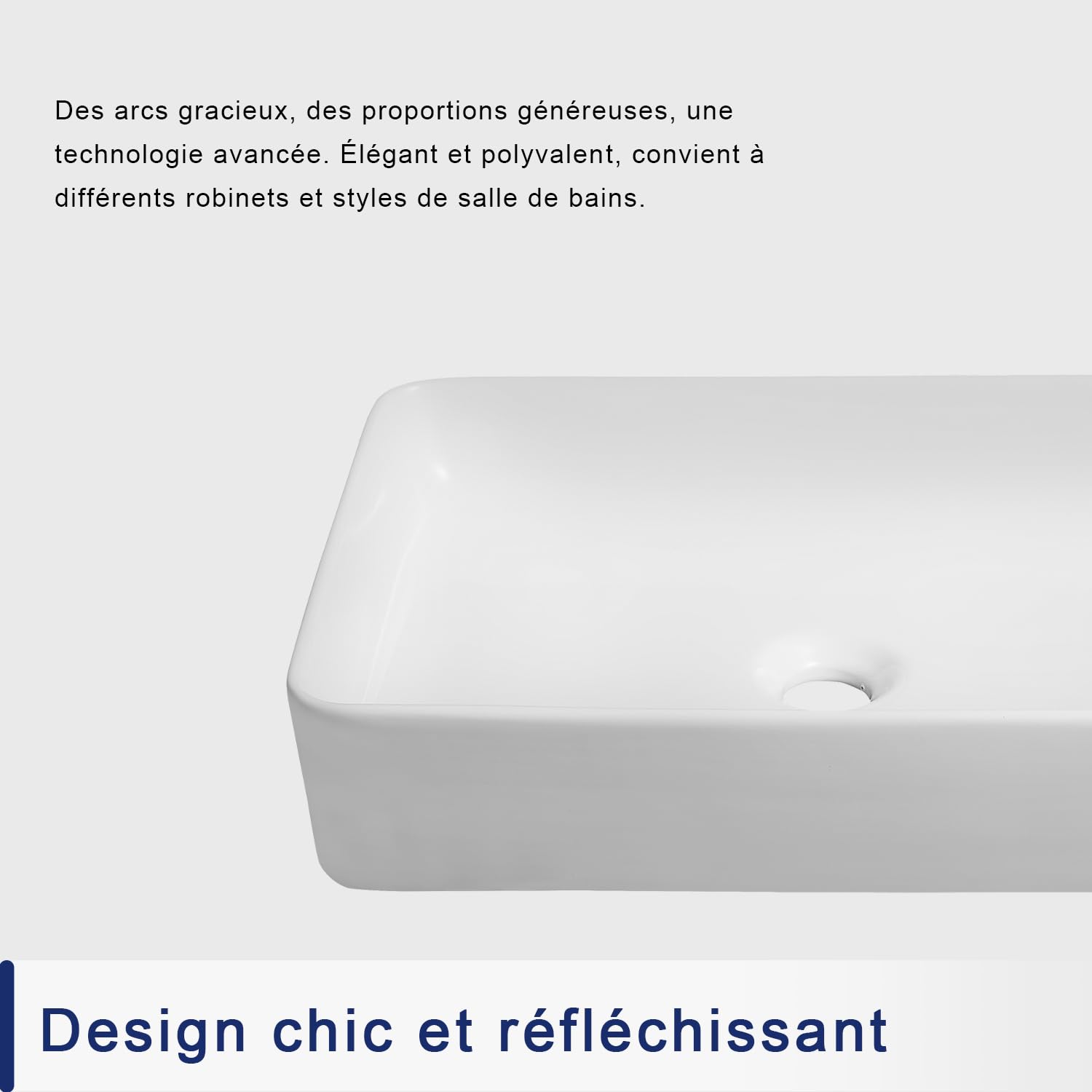 Vasque à Poser Salle de Bain DeerValley Rectangulaire Céramique Lavabo Wc,Blanc lavabo salle de bain 505mm*340mm