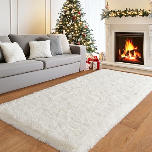 Best Rug Color for White Couch: Top Soft and Fluffy Rug Picks 6 PIPABOBO Soft Shag Runner Rug 2x6 for Bedroom, Fluffy Plush Throw Area Rug Non Slip for Bedside Dorm Hallways, Washable Long Runners for Couch Closet Nursery Living Room, Cream White