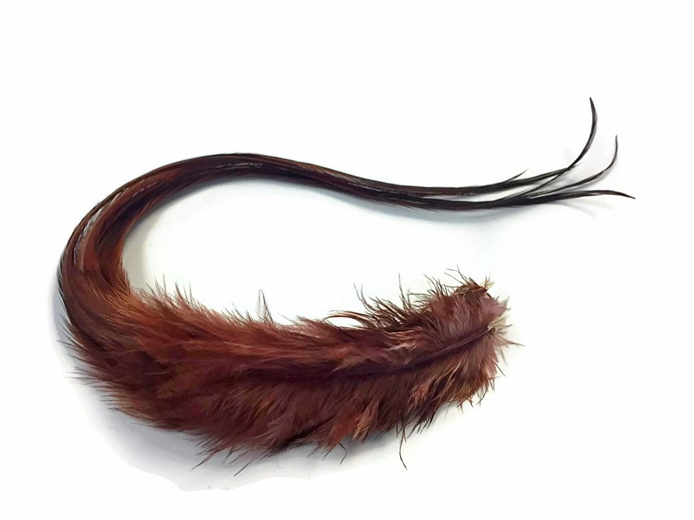 Moonlight Feather, Hair Extension Feathers - 6 Pieces - Solid Brown Thick Long Rooster Hair Extension Feathers