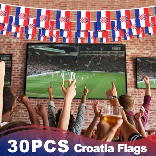 Image of Croatia String Flag Pennant Banner, Small Mini Croatian Flags Bunting Banner, National Country Decoration for School, Party, Sports Events, Patriotic Festival, 33 Feet 30 Flags