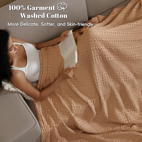 Image of PHF 100% Cotton Waffle Blanket Twin Size for College Dorm, Lightweight Breathable and Soft for Summer, Luxury Aesthetic Waffle Weave Blanket for Bed & Gifts for Women, 66 inchx90 inch, Clay