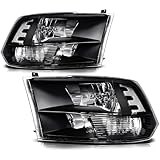 Headlight Assembly for 2009 2010 2011 2012 2013 2014 2015 2016 2017 2018 Doge Ram 1500 2500 3500 Dual Style Headlamp Assembly, Black Housing Clear Corner