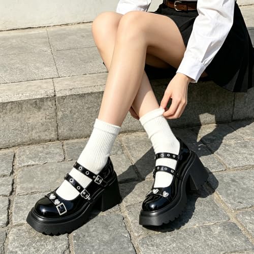 Image of MEOTINA Cute Bow Heels Mary Janes Shoes Women Dress Platform Strappy High Heels Kawaii Shoes