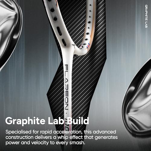 Image of Hundred Flareon 100 Badminton Racket (Unstrung)| Carbon Fiber Frame | Speed Racket for Fast Swings | Flexible Shaft | Max Tension 30 lbs | Full Cover Included