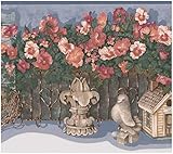 Red Flowers Garden Fence Shed Tools Farmhouse Wallpaper Border Retro Design, Roll 15' x 7.5''
