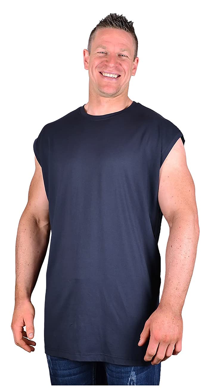 Espionage Big Mens Navy Blue Hiker Sleeveless Cotton Oversized Large T Shirt Long Tall Top for Sizes 2XL 3XL 4XL 5XL 6XL 7XL 8XL, Size : 8XL