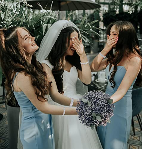 Jewdreamer 7PCS Rhinestone Bracelets for Women Cubic Zirconia Tennis Stretch Bracelet Bangle Bling Bikini Crystal Bracelet Sliver Sparkly Bridal Wedding Jewelry Bracelet Set3